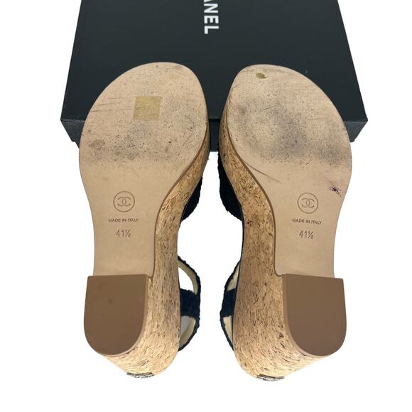 CHANEL Black and Gold Wedge Sandals - Picture 16 of 16